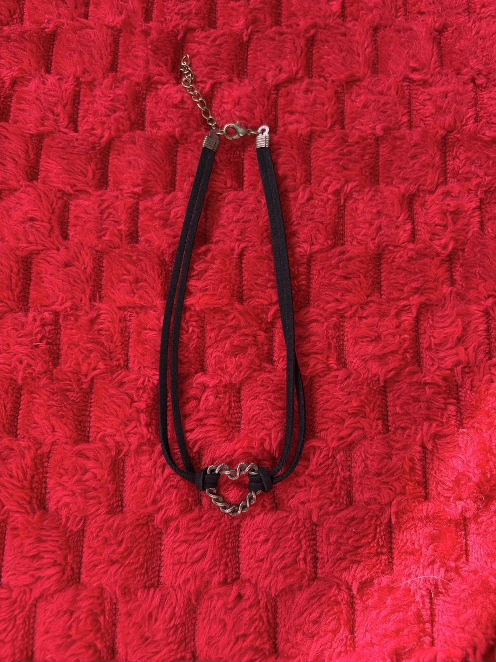 🖤 Black Suede Double-Strand Choker Necklace with Heart Link